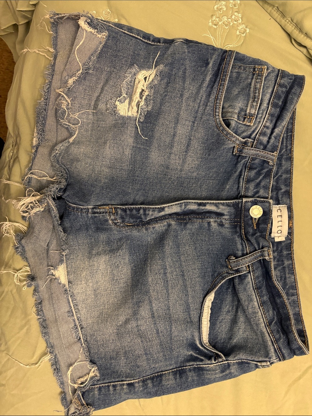 Cello Distressed Blue Denim Jean Shorts